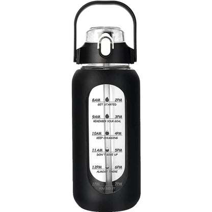 1000ML Glass Water Bottles With Straw, Glass Bottle With Silicone Sleeve And Time Marker, For Gym Camping Home Office