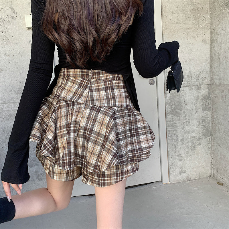 Women's Y2K Plaid Ruffle Skort