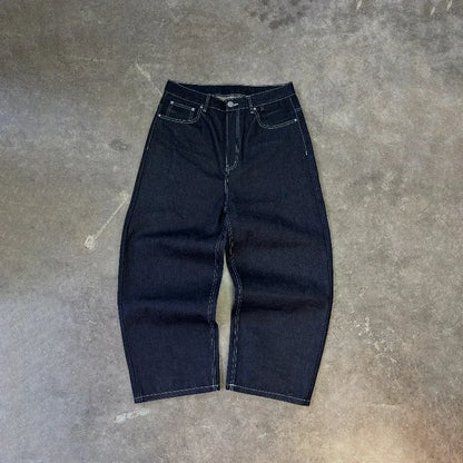 Vintage Black Denim Jeans Trendy Disc Embroidery Men And Women Wide Leg Pants Hip Hop Harajuku Streetwear Casual Baggy Jeans
