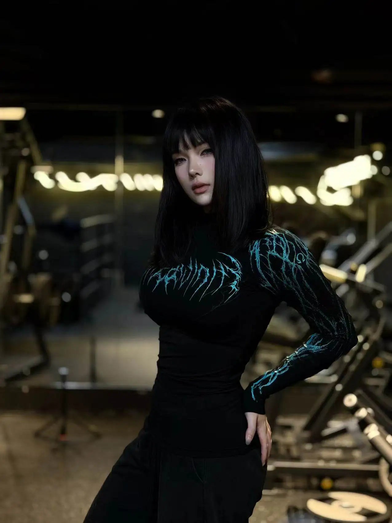 Women's Gothic High-Neck Compression Long-Sleeve Top