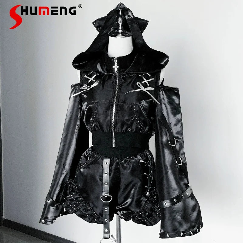 Women's Gothic Cross Hoodie & Shorts Set
