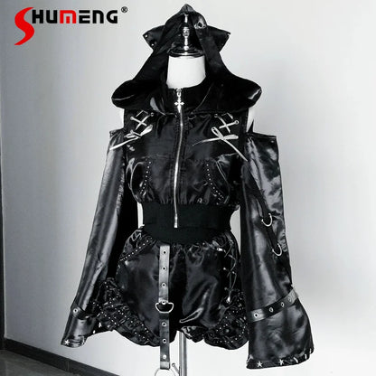 Women's Gothic Cross Hoodie & Shorts Set