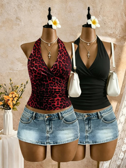 Women's Y2K Ruched Halter Crop Top