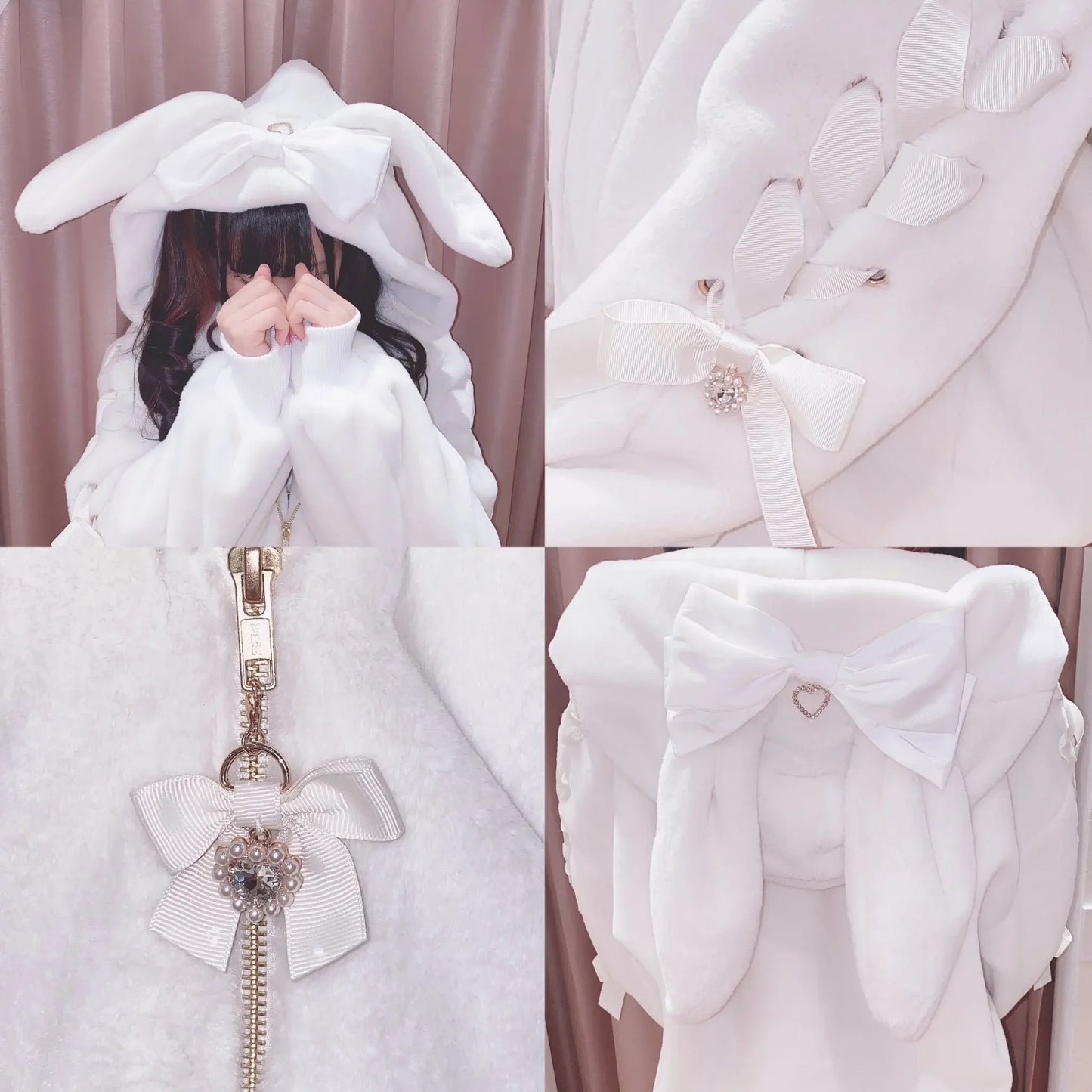 High Quality Japanese Winter New Sweet Cute Mine Cute Rabbit Ear Plush Cotton Coat Jacket Girl Lolita Fur Coats Women Parkas