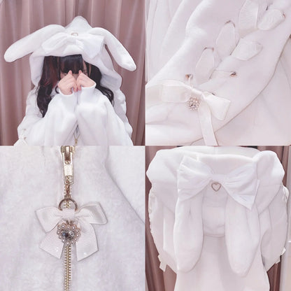 High Quality Japanese Winter New Sweet Cute Mine Cute Rabbit Ear Plush Cotton Coat Jacket Girl Lolita Fur Coats Women Parkas