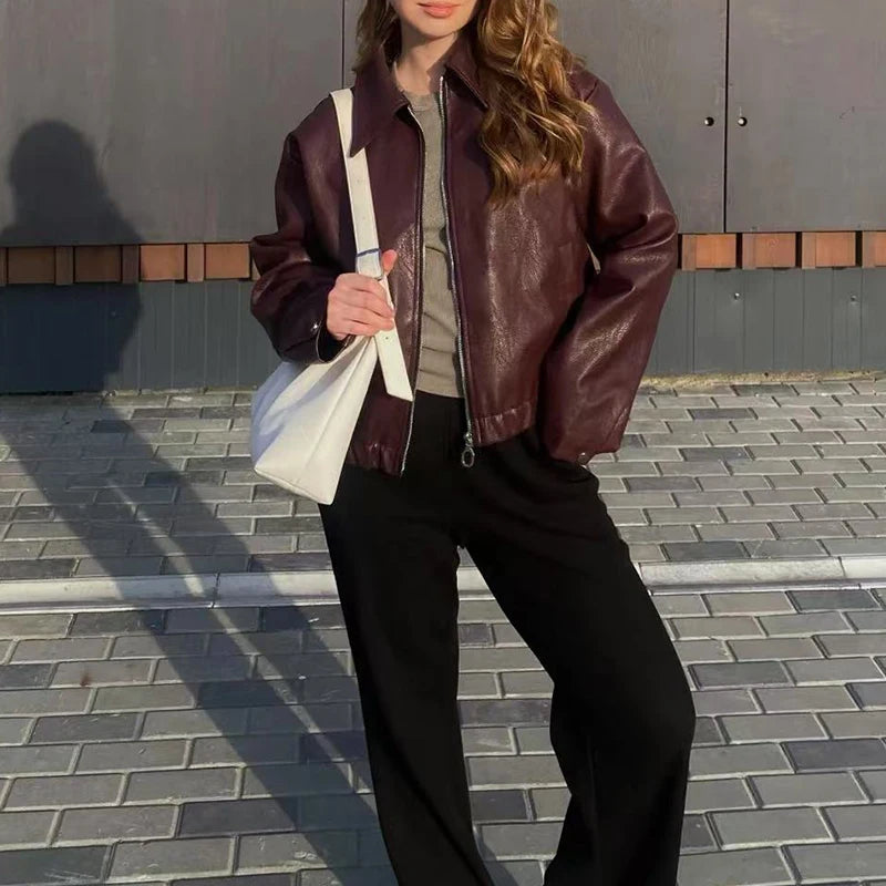 Leaher Jackets Women's Jaqueta Feminina Streetwear ins Outwear Casaco Feminino Vermelho Couro Coat Black Giacca Pelle Donna insz