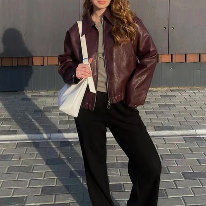 Leaher Jackets Women's Jaqueta Feminina Streetwear ins Outwear Casaco Feminino Vermelho Couro Coat Black Giacca Pelle Donna insz