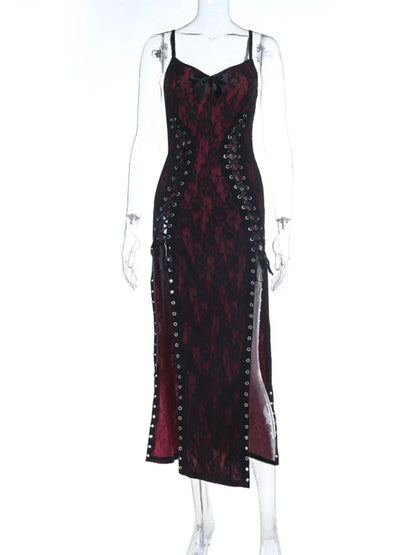 Women's Red Gothic Hollow-Out Strap Dress