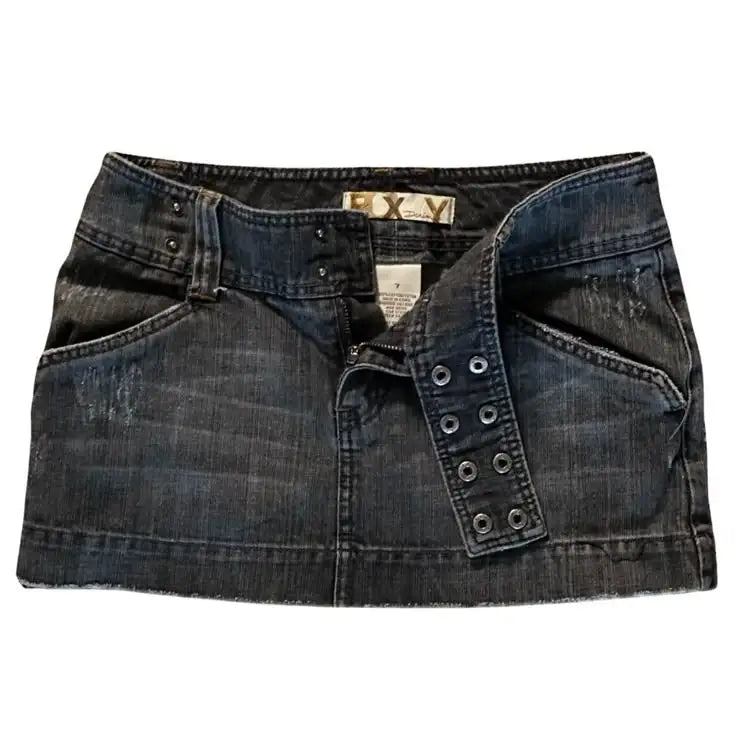 New Y2K American Brown Embroidered Ribbed Elastic Waist Short Skirt Women Harajuku Retro Plaid Gothic Sexy Low Waist Mini Skirt