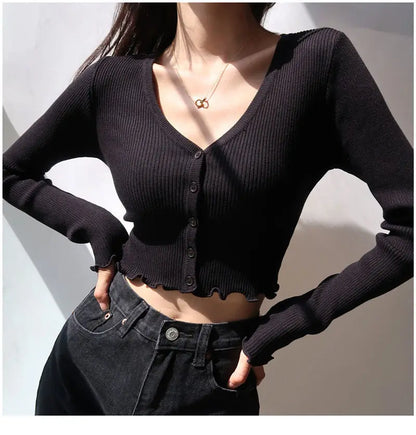 Women's Y2K V-Neck Knit Crop Top