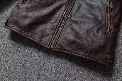 Vintage Black Brown Real Cowhide Genuine Leather Jacket Real Fur Men's Leather Jacket Bomber Men Leather Jacket Motorcycle Coat