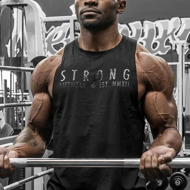 Workout Gym Mens Tank Top Vest Sleeveless Men's Crew Neck STRONG Print Sleeveless Sweat Resistant Comfortable Casual Tank Vest