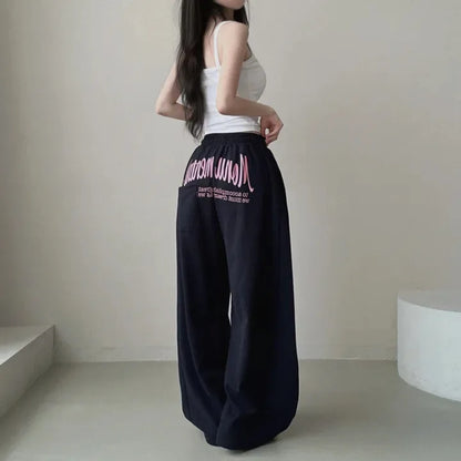 Women Bf Hip Hop Y2k Drawstring Printing Sweatpants Women Fashion Streetwear Sports Trousers Loose Casual Wide Leg Pants