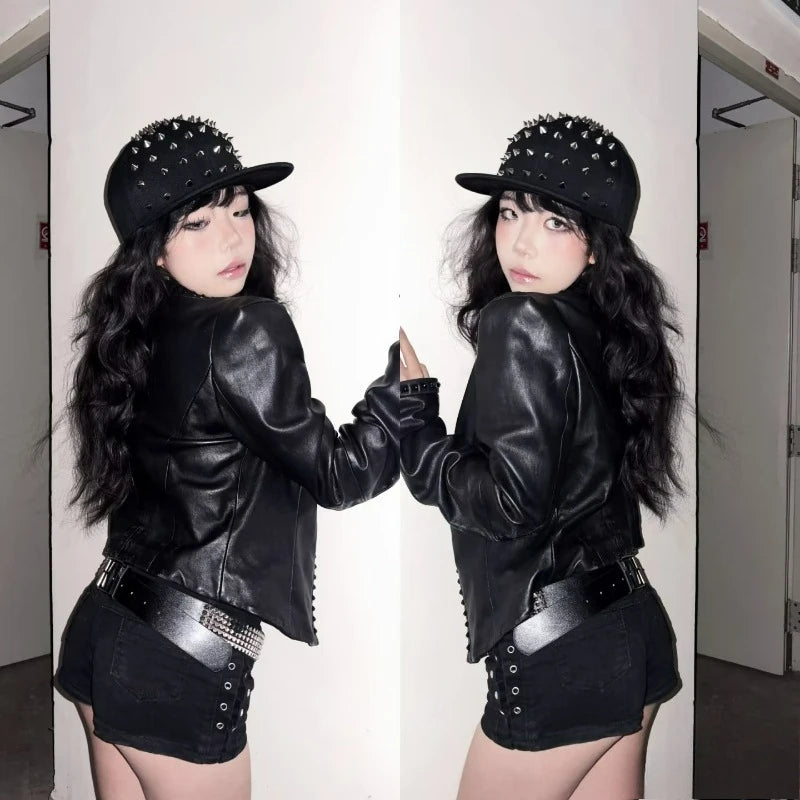 Rock Rivet Baseball Cap Women Men Punk Gothic Hip Hop Metal Stud Peaked Caps Subculture Girls Y2K Rock Metal Rivet Flat Hats