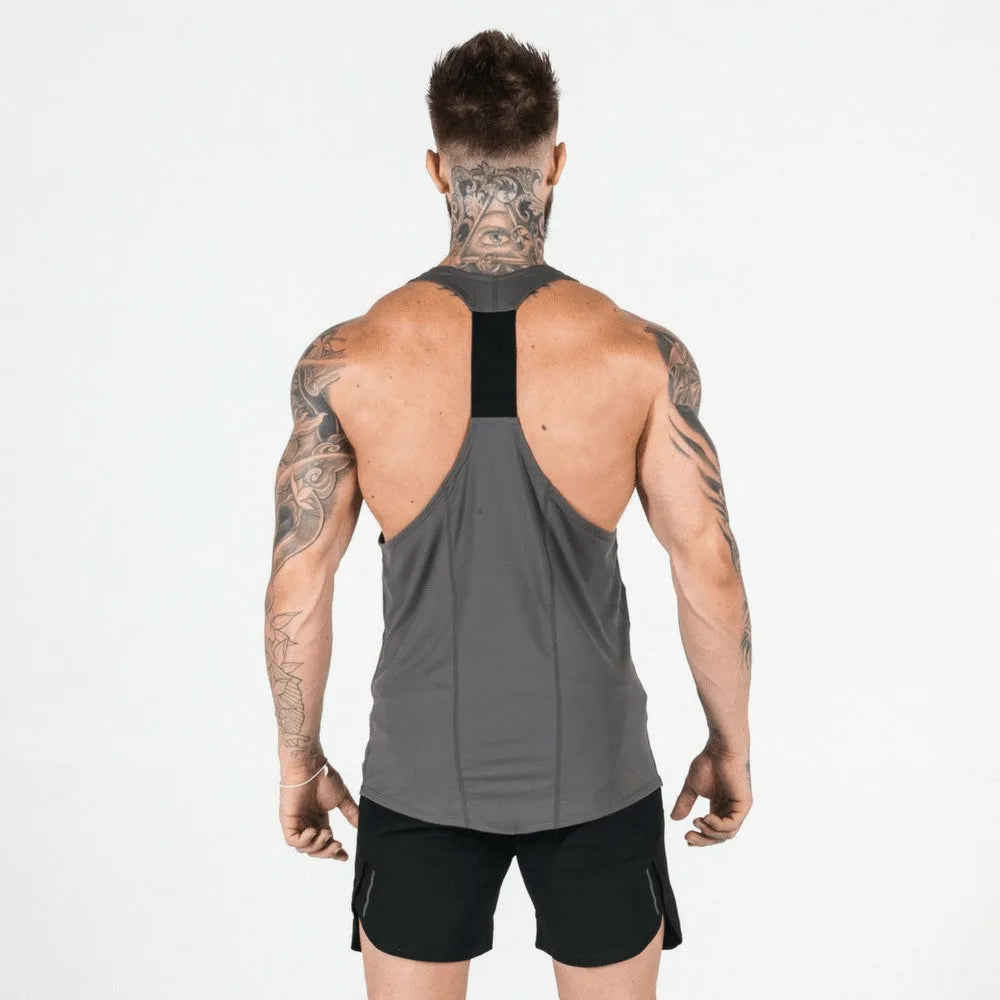 Men’s Gym Stringer Tank Top – Muscle Fit Sleeveless Workout Shirt, Deep Scoop Neck Racerback for Bodybuilding & Training