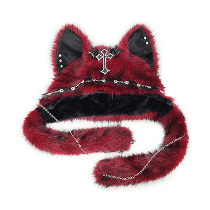 Winter Plush Beanie Hats Punk Wolf Furry Ear Protection Outdoor Windproof Caps Couples Headwear Gothic Dark Fursuit Cosplay Prop
