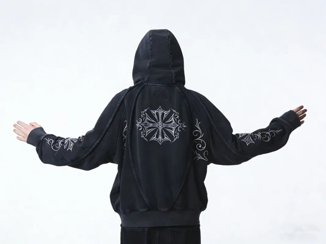 Men's Y2K Gothic Cross-Zip Mask Hoodie