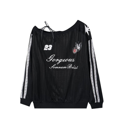 Spring and winter new American oblique shoulder long sleeve printed letter hoodie loose casual spice girls shirt T-shirt women