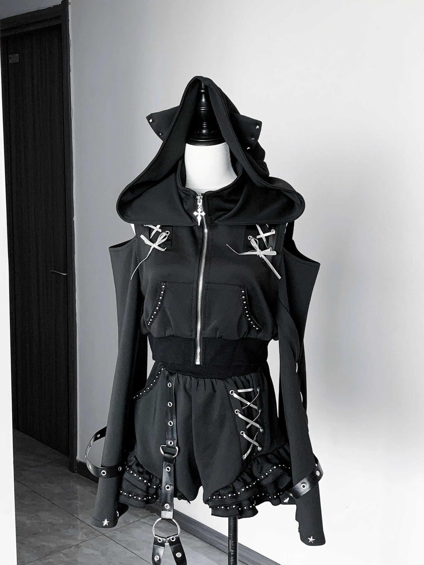 Women's Gothic Cross Hoodie & Shorts Set