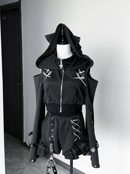 Women's Gothic Cross Hoodie & Shorts Set