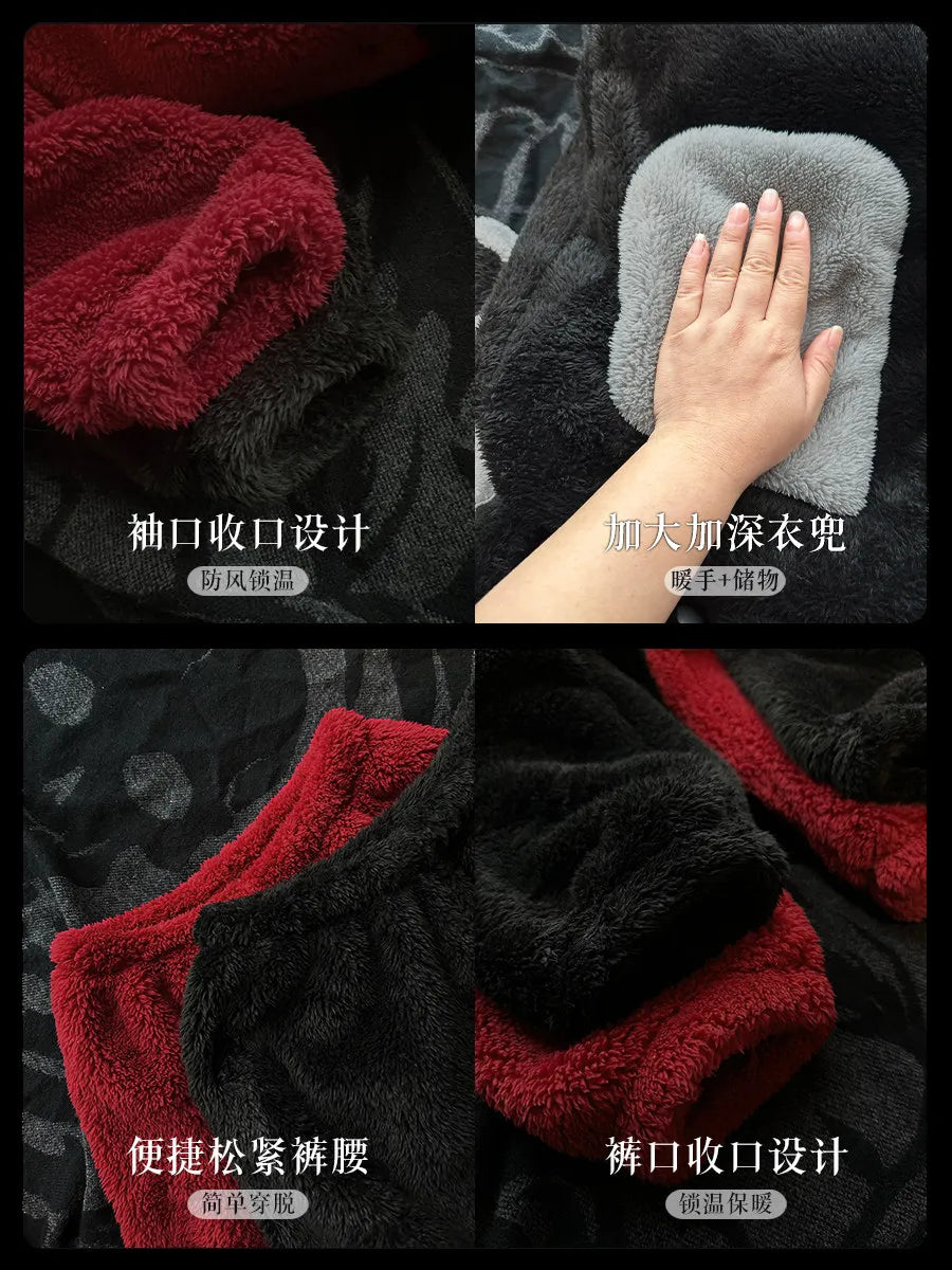 Virtual Alice Dark Gothic Demon Death Skull Horned Hooded Robe Thickened Coral Fleece Winter Warm Long Sleepwear Loungewear