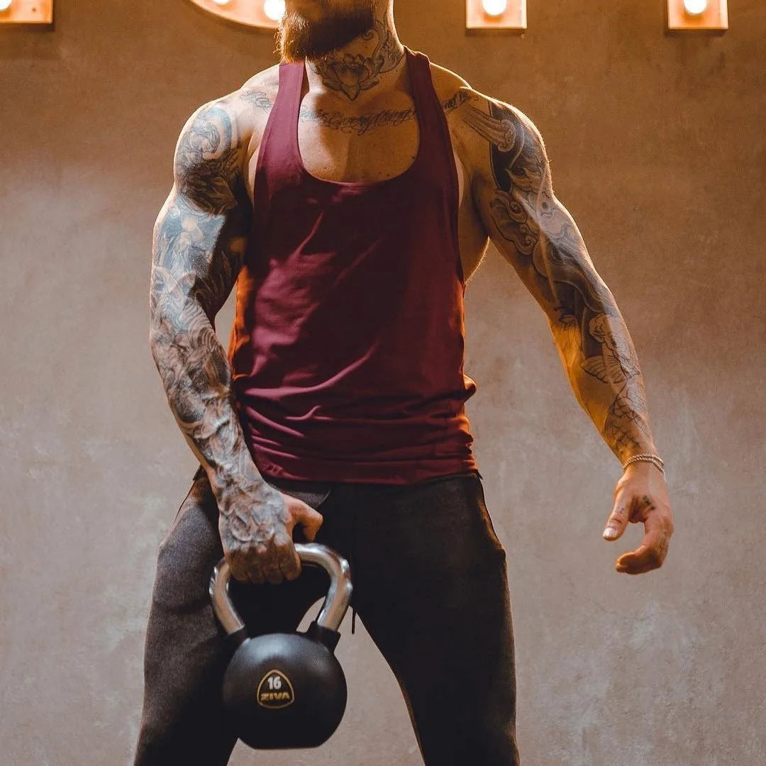 Men’s Gym Stringer Tank Top – Muscle Fit Sleeveless Workout Shirt, Deep Scoop Neck Racerback for Bodybuilding & Training