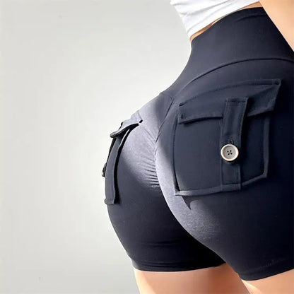 TRY TO BN Women's Sports Shorts with Pockets Butt Lifting High Waist Booty Scrunch Gym Workout Running Biker Yoga Fitness Shorts