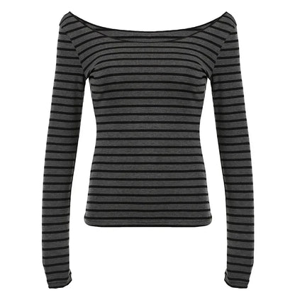 Spring Fall Women's New Basic Models Slim Long-Sleeved Striped t-Shirt Strapless Street Style y2k Thin Tops