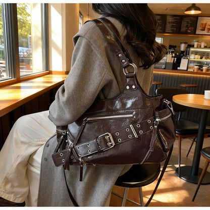 Fashionable Large Capacity Rivet Street Style Women's Tote Bag Shoulder Crossbody Bag Durable Polyester  Commuter Bag
