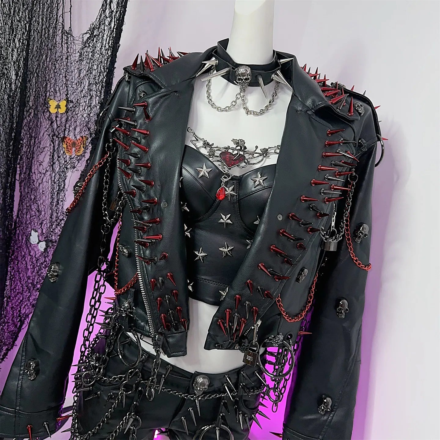 Women's Y2K Rivet Chain PU Leather Jacket
