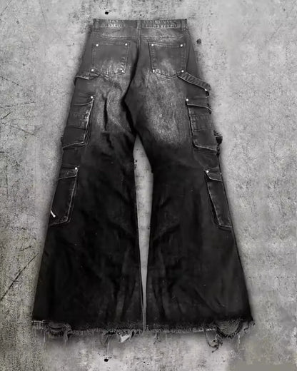 Ripped Baggy Jeans Cotton Patch Dyed Skull Pattern Y2k Mens Jeans Goth Punk Wide Leg Casual Pants Hip Hop Trousers Men Clothing