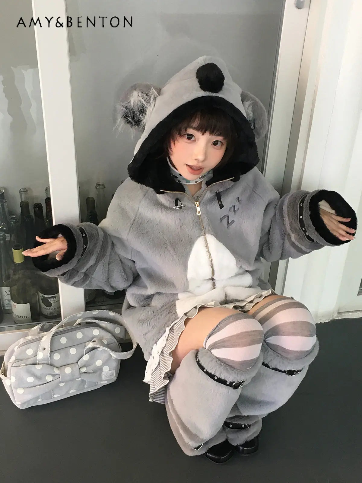 Women's Plush Hooded Embroidered Coat Set