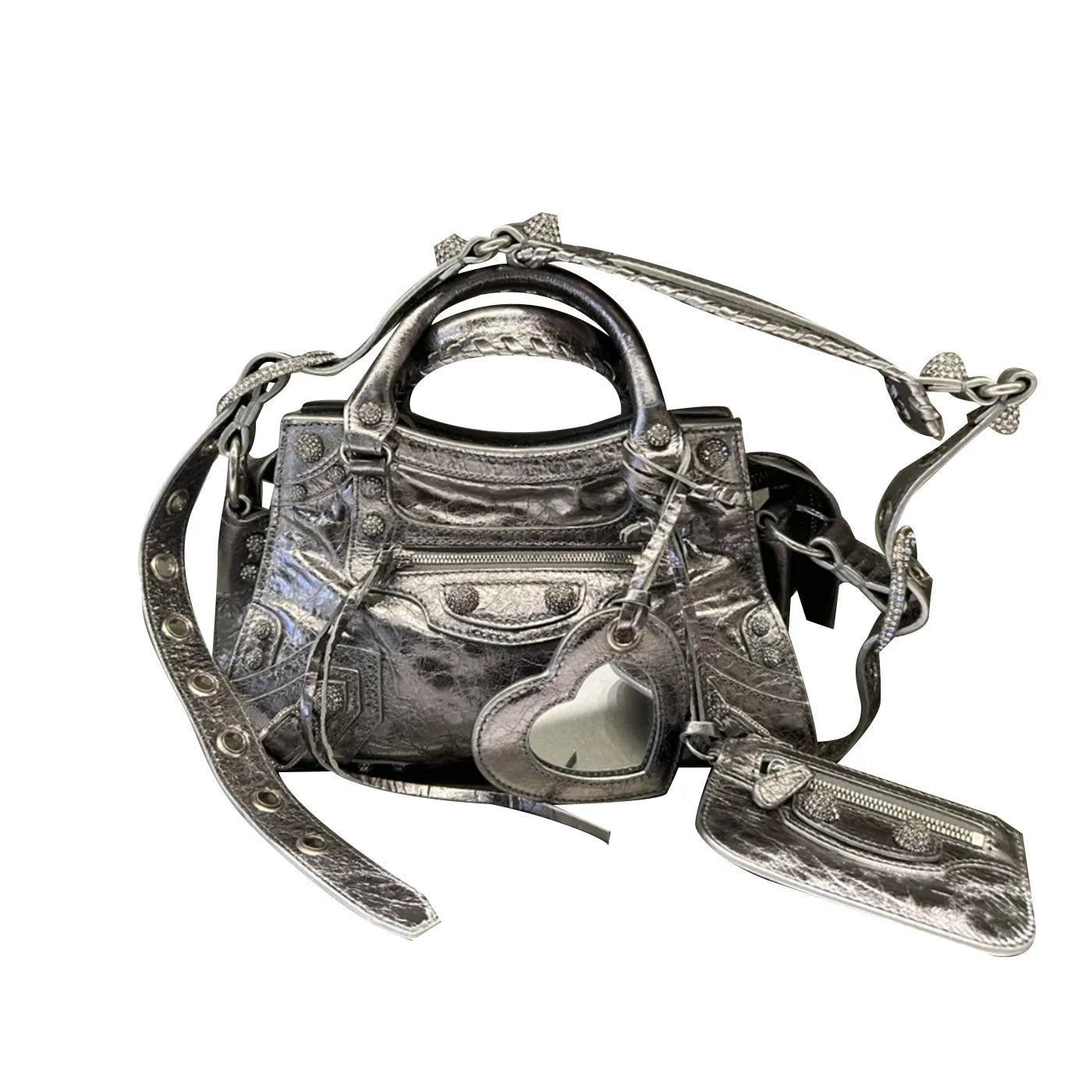 Neo Motorcycle Bag Handheld Rivet Head Layered Oil Wax Cowhide Crossbody Women's Bag Cool And Spicy Girl Retro Style Tote Bag