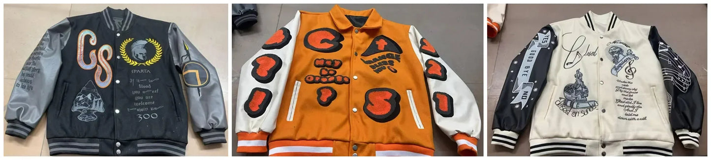 Embroidery bomber Jacket Men Splicing PU Leather Sleeves Spring Autumn Streewear varsity Jacket Baseball Coats Men Clothing