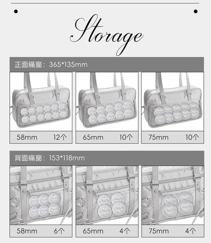 Japanese New Girls Silver Shoulder Bag Large Capacity Ribbon Itabag Student Women's Satin Messenger Bag Leather Backpacks