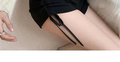 XS-5XL Shorts Women Black Wide-leg High Waist Shirring Lace-up All-match Streetwear Korean Fashion Summer Female Casual Y2k Chic