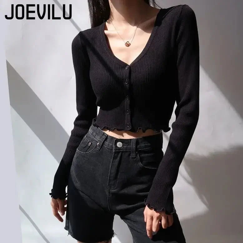 Women's Y2K V-Neck Knit Crop Top