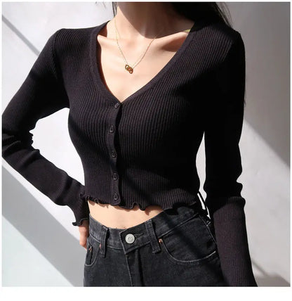 Women's Y2K V-Neck Knit Crop Top