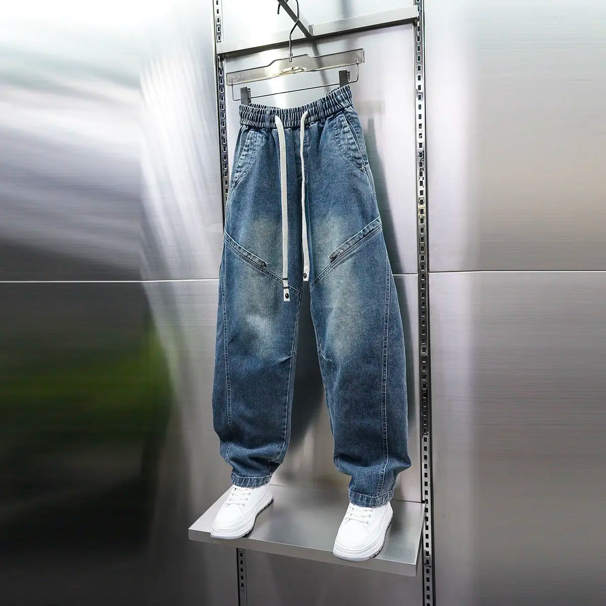 American Retro Washed Distressed Jeans Loose Straight Wide-leg Jeans Luxury Brand Men's Clothing