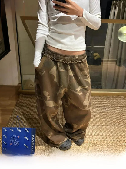 American Retro Y2K Hot Girl Camouflage Workwear Casual Pants Women Early Spring 2025 New High Waist Loose Wide Leg Long Trousers