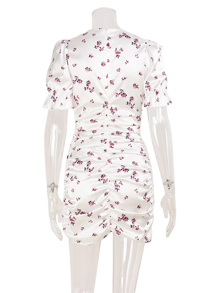 Women's Puff-Sleeve V-Neck Bodycon Dress