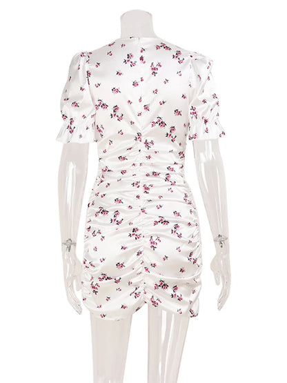 Women's Puff-Sleeve V-Neck Bodycon Dress
