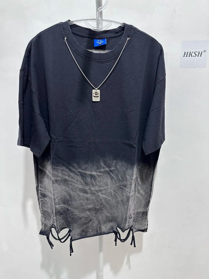 HKSH Summer New Trendy Dark Color Contrast O-Neck Short Sleeve T-shirts Men's Tide High Street Half Length Tees Tie-dyed HK0989