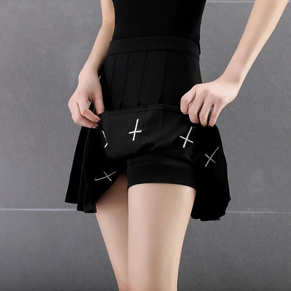 Women's Black Gothic Pleated Mini Skirt