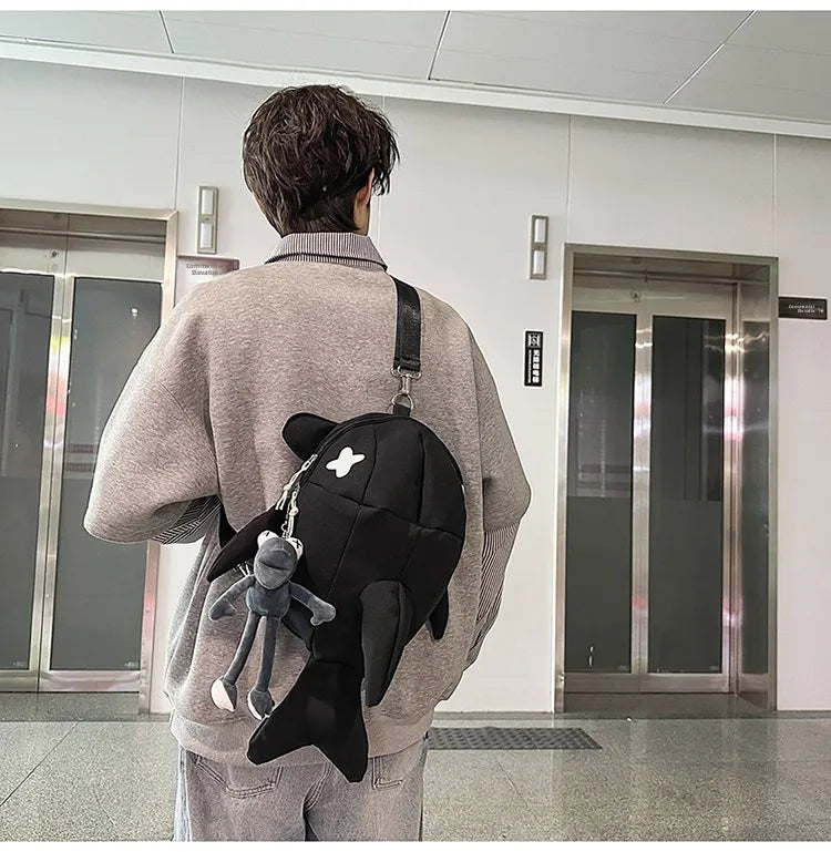 Whale Design Dual Shoulder Backpack Unisex Street Style Cycling Bag Fashionable Student Backpack for Men And Women