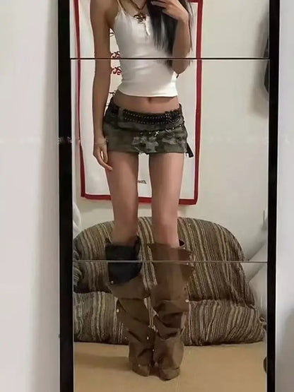 American High Street Design Y2K Clothes Fashion Low-waist Camouflage Mini Skirts Women New Hot Girl Sexy Bodycon Shorts Skirt