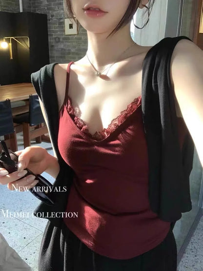 Lace Tank Top Women Cute Camis Sexy White Cropped Camisole Female Korean Sleeveless Black Vest Summer 2025 Coquette Y2k Clothes