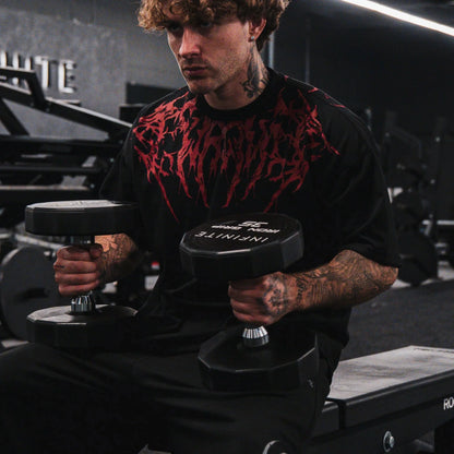 T shirt Men Dark Oversized Cotton Tee Skull Print Workout Gym Top Streetwear Fitness Clothing Alternative Fashion