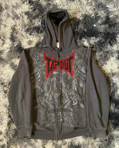 Apex Ritual – Vintage Y2K Skull Print Zip-Up Hoodie – Oversized Hip Hop Pullover Unisex