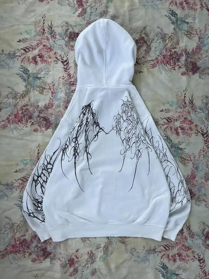 Women's Gothic Minimalist Graffiti Zip-Up Hoodie